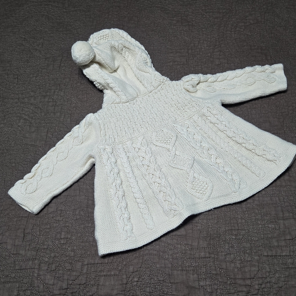 Ralph Lauren cable knit jacket attached hood embroidered pony ivory baby girl 6M - Picture 2 of 9